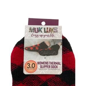 Muk Luks Slipper Socks Thermal Red/Black Buffalo Plaid New